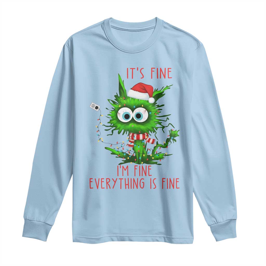 Funny Cat Green Christmas Long Sleeve Shirt It Is Fine I Am Fine Everything Is Fine TS14 Light Blue Print Your Wear