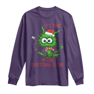 Funny Cat Green Christmas Long Sleeve Shirt It Is Fine I Am Fine Everything Is Fine TS14 Purple Print Your Wear