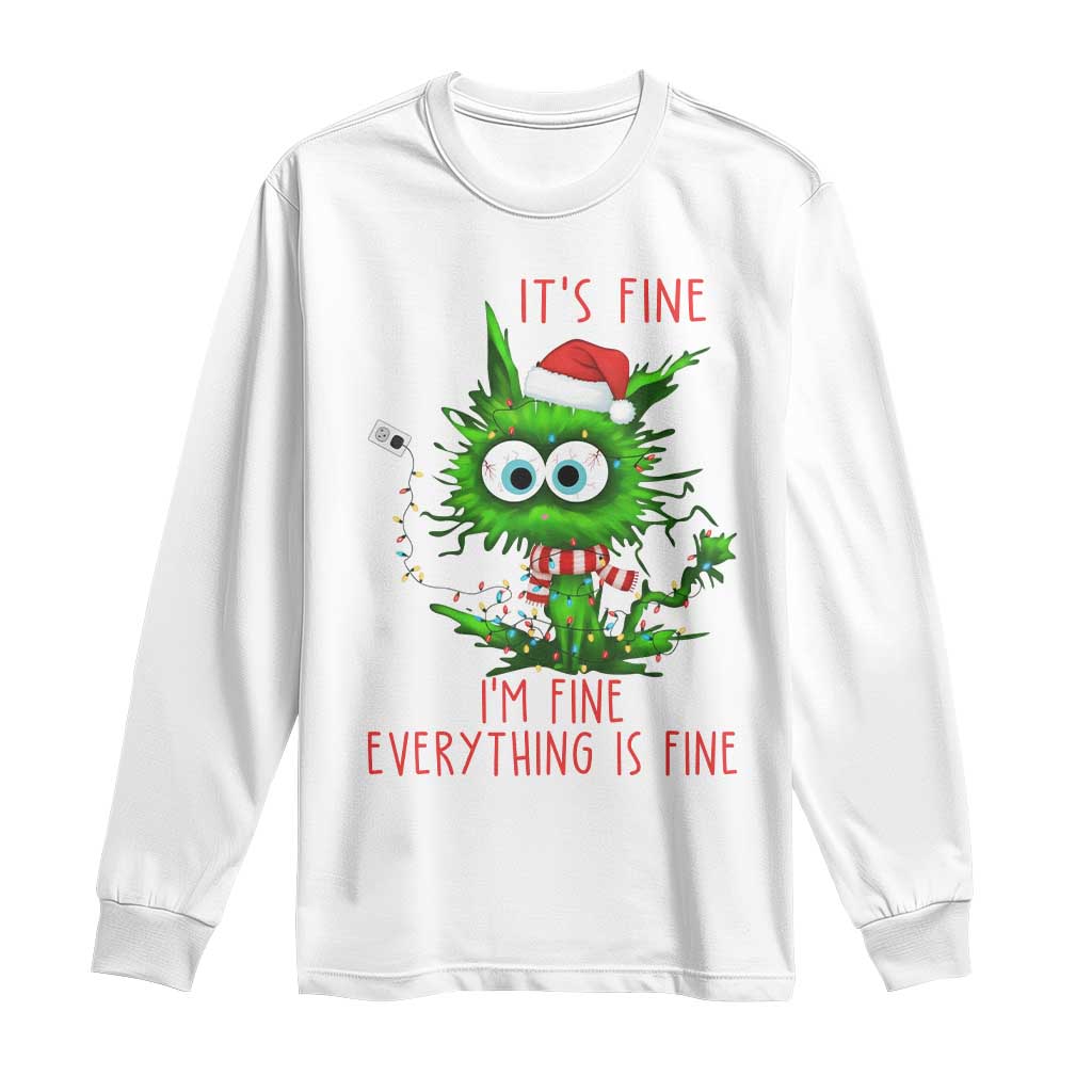 Funny Cat Green Christmas Long Sleeve Shirt It Is Fine I Am Fine Everything Is Fine TS14 White Print Your Wear