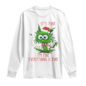 Funny Cat Green Christmas Long Sleeve Shirt It Is Fine I Am Fine Everything Is Fine TS14 White Print Your Wear