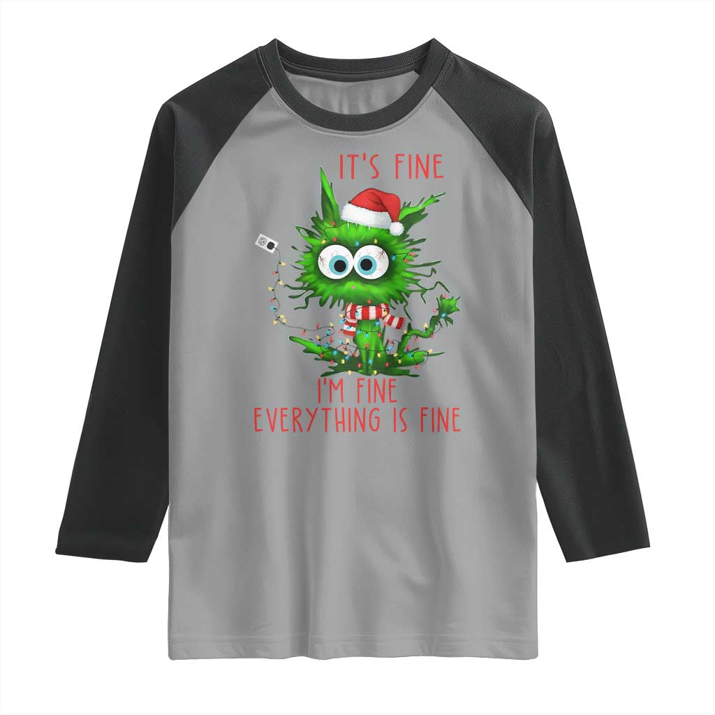 Funny Cat Green Christmas Raglan Shirt It Is Fine I Am Fine Everything Is Fine TS14 Sport Gray Black Print Your Wear
