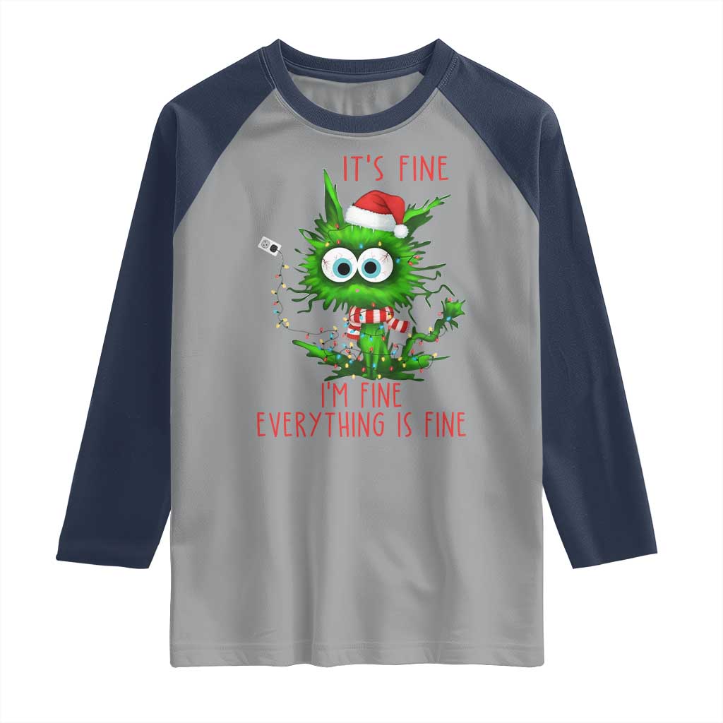 Funny Cat Green Christmas Raglan Shirt It Is Fine I Am Fine Everything Is Fine TS14 Sport Gray Navy Print Your Wear