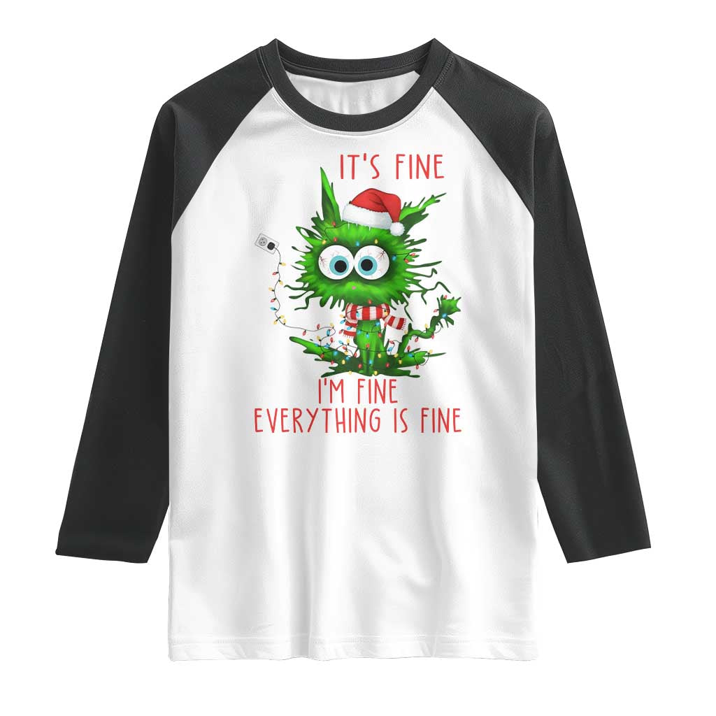 Funny Cat Green Christmas Raglan Shirt It Is Fine I Am Fine Everything Is Fine TS14 White Black Print Your Wear