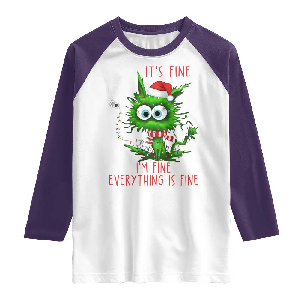 Funny Cat Green Christmas Raglan Shirt It Is Fine I Am Fine Everything Is Fine TS14 White Purple Print Your Wear