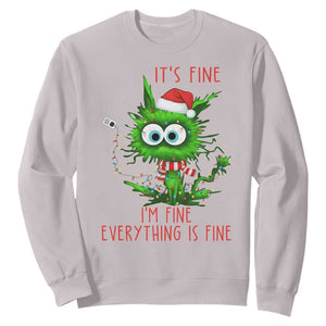 Funny Cat Green Christmas Sweatshirt It Is Fine I Am Fine Everything Is Fine TS14 Ice Gray Print Your Wear