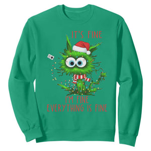 Funny Cat Green Christmas Sweatshirt It Is Fine I Am Fine Everything Is Fine TS14 Irish Green Print Your Wear