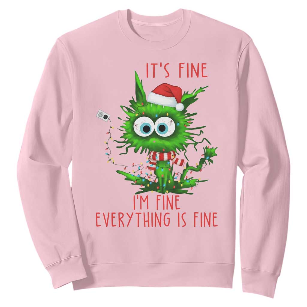 Funny Cat Green Christmas Sweatshirt It Is Fine I Am Fine Everything Is Fine TS14 Light Pink Print Your Wear