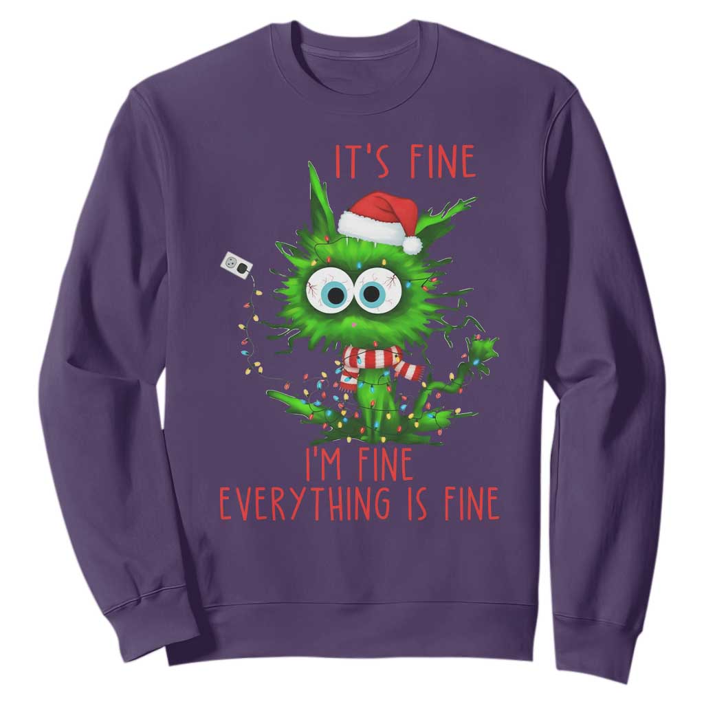 Funny Cat Green Christmas Sweatshirt It Is Fine I Am Fine Everything Is Fine TS14 Purple Print Your Wear