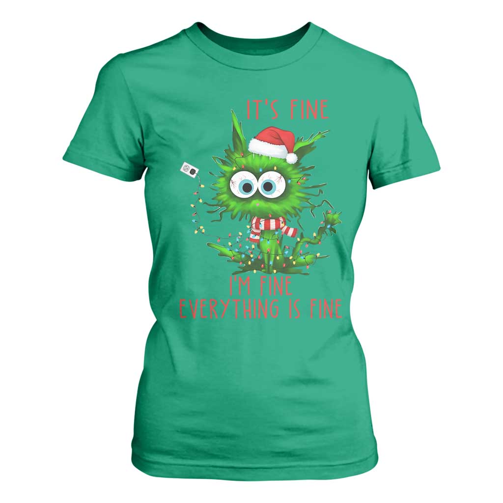 Funny Cat Green Christmas T Shirt For Women It Is Fine I Am Fine Everything Is Fine TS14 Irish Green Print Your Wear