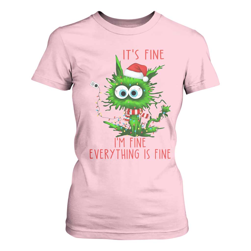 Funny Cat Green Christmas T Shirt For Women It Is Fine I Am Fine Everything Is Fine TS14 Light Pink Print Your Wear