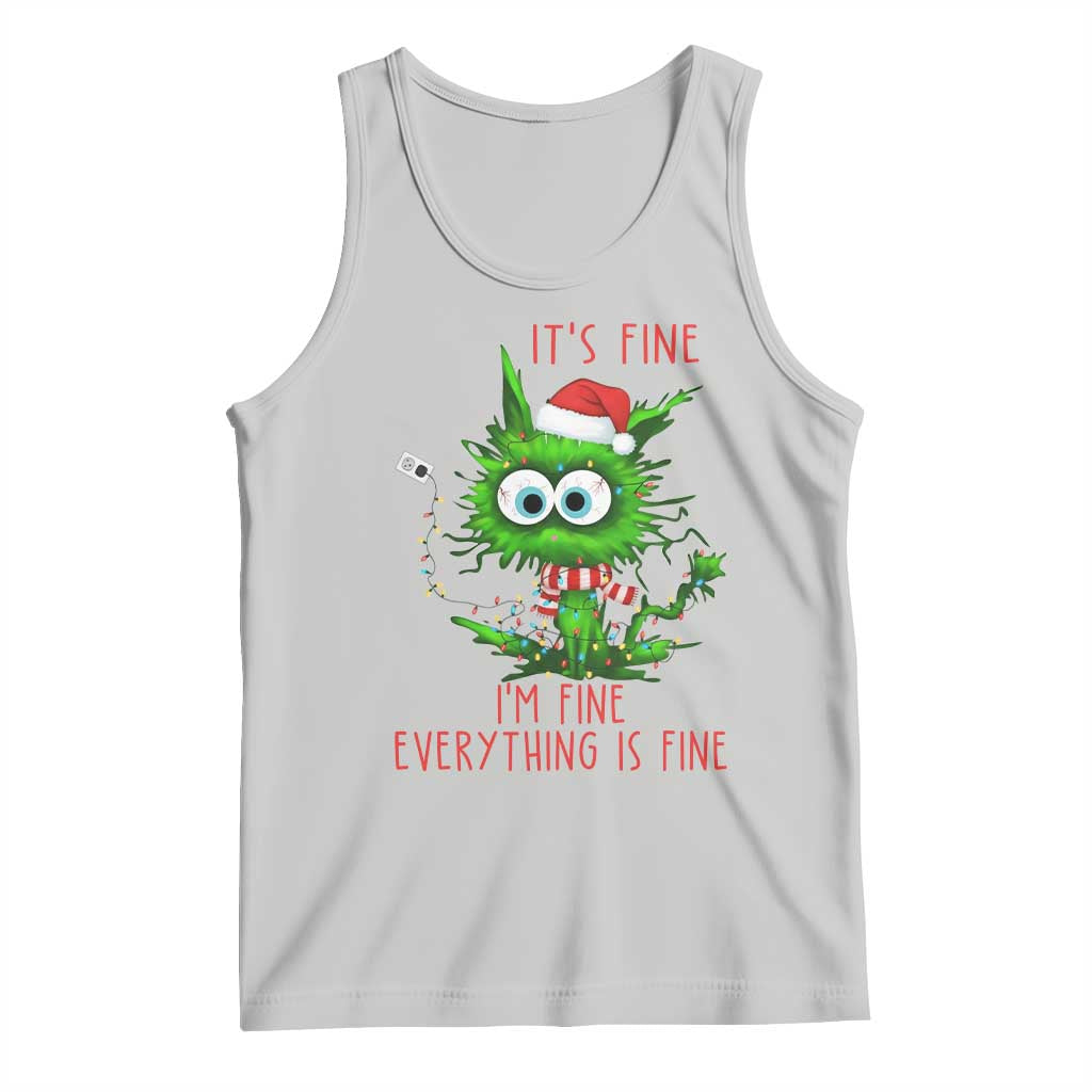 Funny Cat Green Christmas Tank Top It Is Fine I Am Fine Everything Is Fine TS14 Ash Print Your Wear