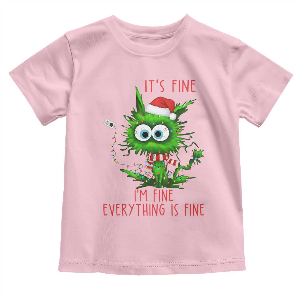 Funny Cat Green Christmas Toddler T Shirt It Is Fine I Am Fine Everything Is Fine TS14 Light Pink Print Your Wear