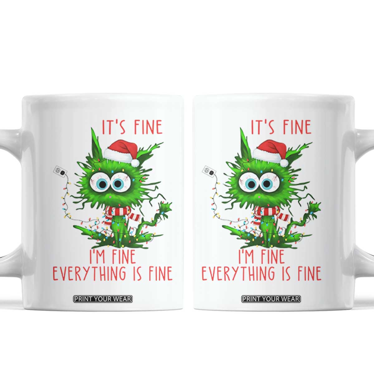 Funny Cat Green Christmas Coffee Mug It Is Fine I Am Fine Everything Is Fine TS14 White Print Your Wear