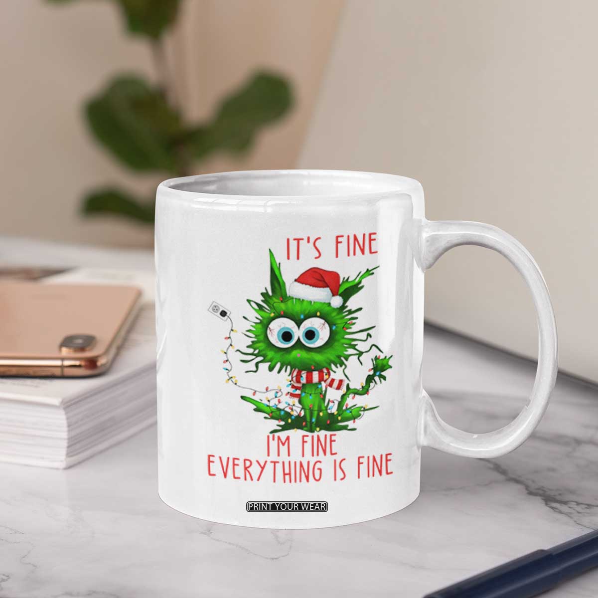 Funny Cat Green Christmas Coffee Mug It Is Fine I Am Fine Everything Is Fine TS14 Print Your Wear
