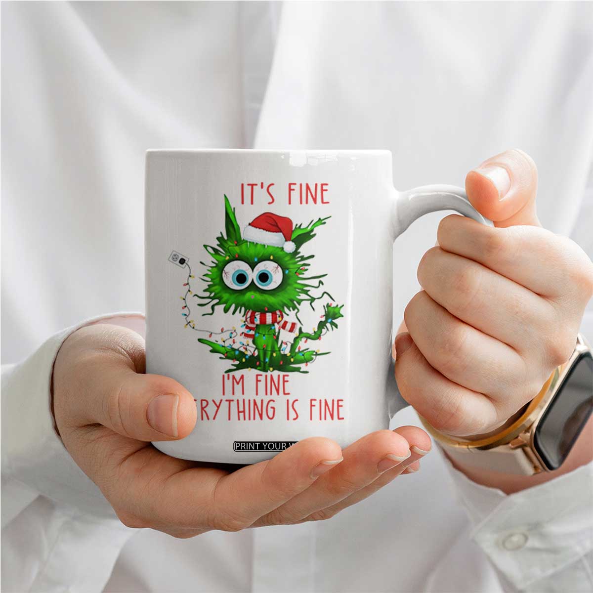 Funny Cat Green Christmas Coffee Mug It Is Fine I Am Fine Everything Is Fine TS14 Print Your Wear
