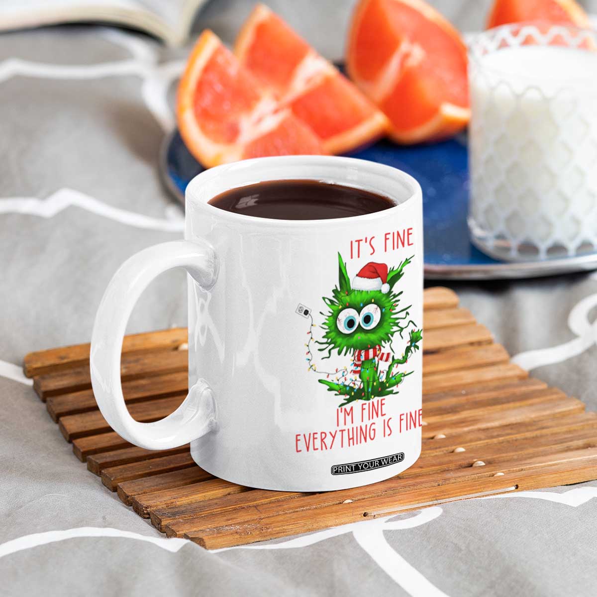 Funny Cat Green Christmas Coffee Mug It Is Fine I Am Fine Everything Is Fine TS14 Print Your Wear