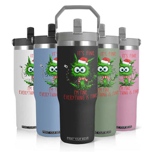 Funny Cat Green Christmas Flip Straw Tumbler It Is Fine I Am Fine Everything Is Fine TS14 Print Your Wear