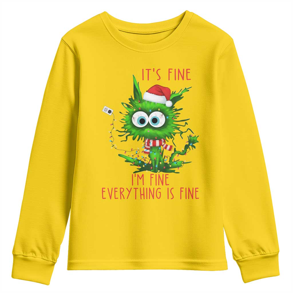 Funny Cat Green Christmas Youth Sweatshirt It Is Fine I Am Fine Everything Is Fine TS14 Daisy Print Your Wear