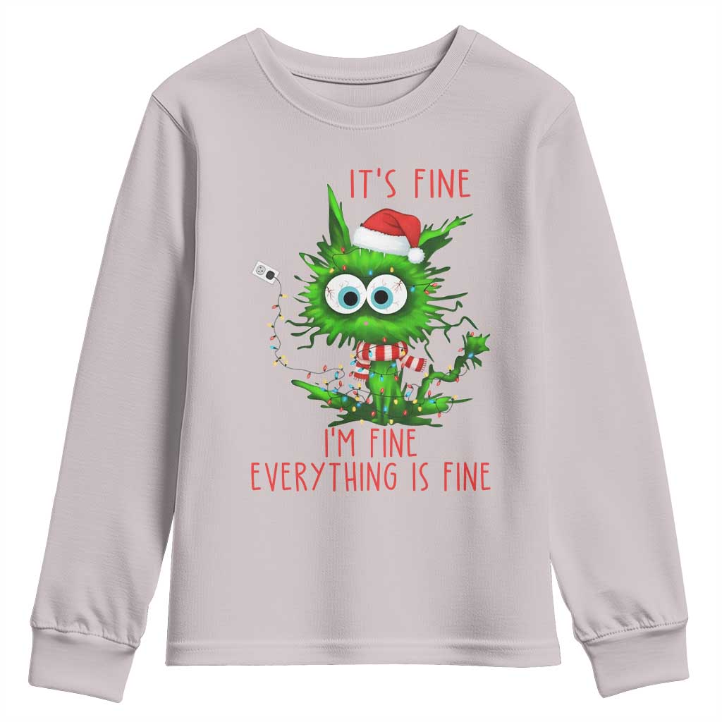 Funny Cat Green Christmas Youth Sweatshirt It Is Fine I Am Fine Everything Is Fine TS14 Ice Gray Print Your Wear