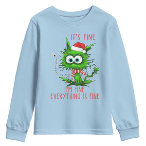 Funny Cat Green Christmas Youth Sweatshirt It Is Fine I Am Fine Everything Is Fine TS14 Light Blue Print Your Wear