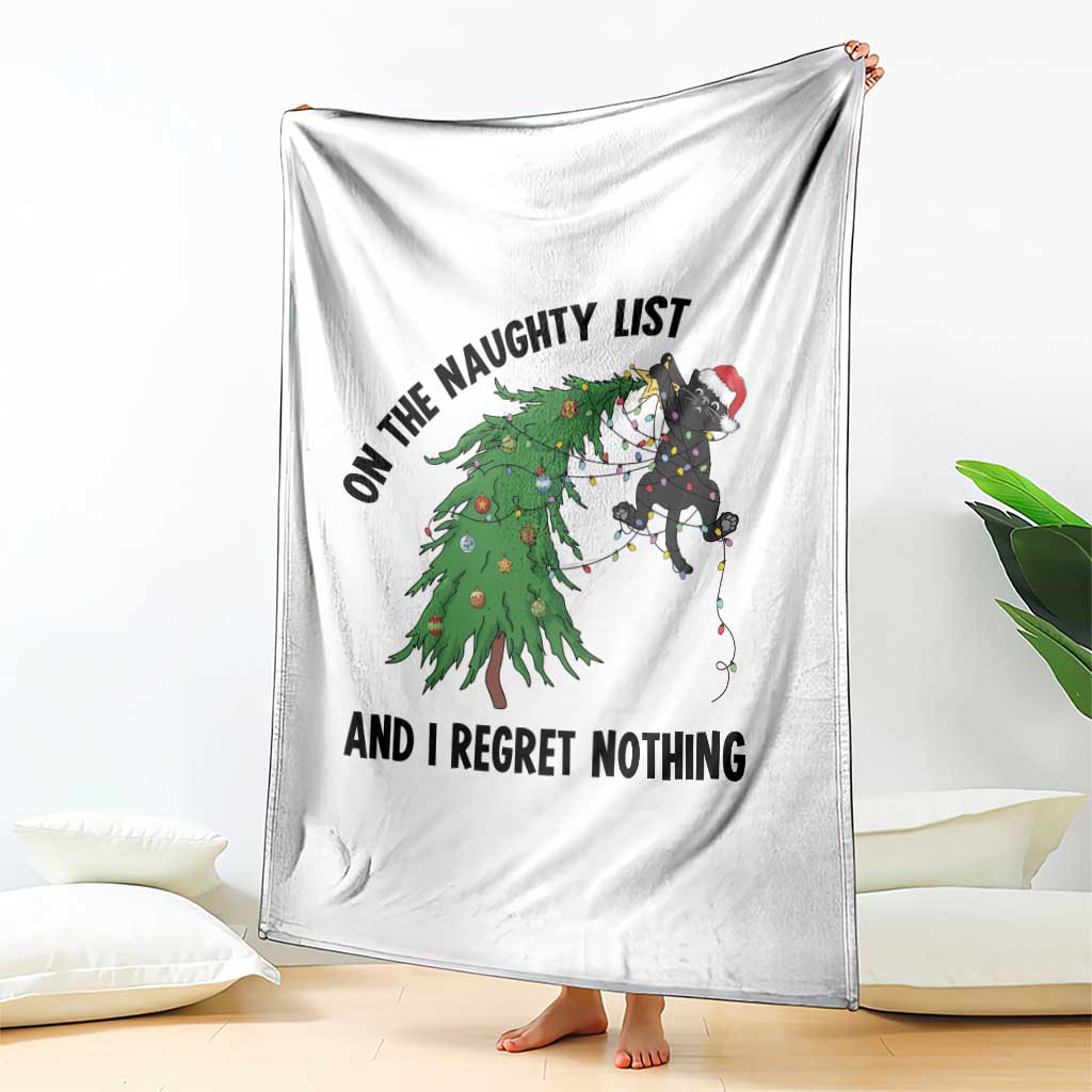 Funny Black Cat Christmas Throw Blanket On the Naughty List And I Regret Nothing TS14 Print Your Wear