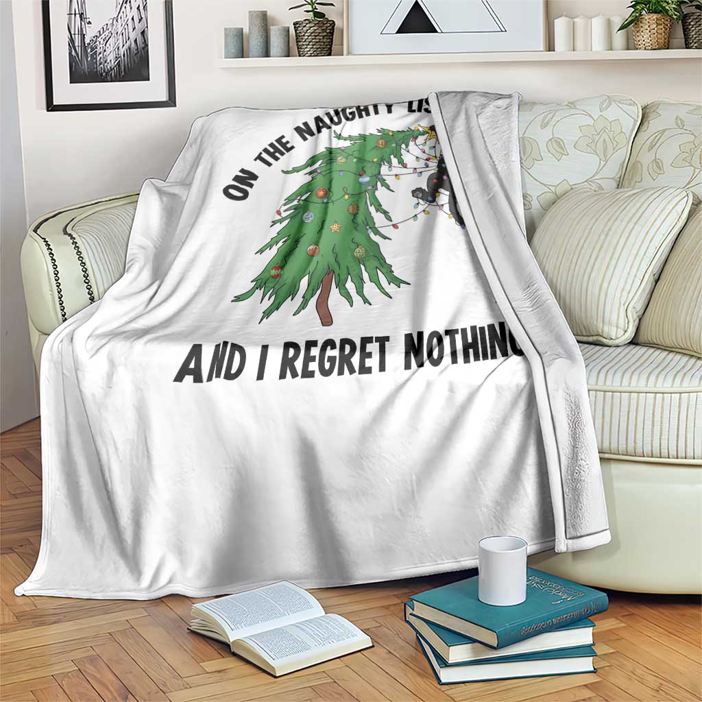 Funny Black Cat Christmas Throw Blanket On the Naughty List And I Regret Nothing TS14 Print Your Wear