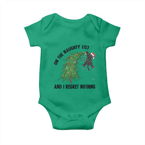 Funny Black Cat Christmas Baby Onesie On the Naughty List And I Regret Nothing TS14 Irish Green Print Your Wear