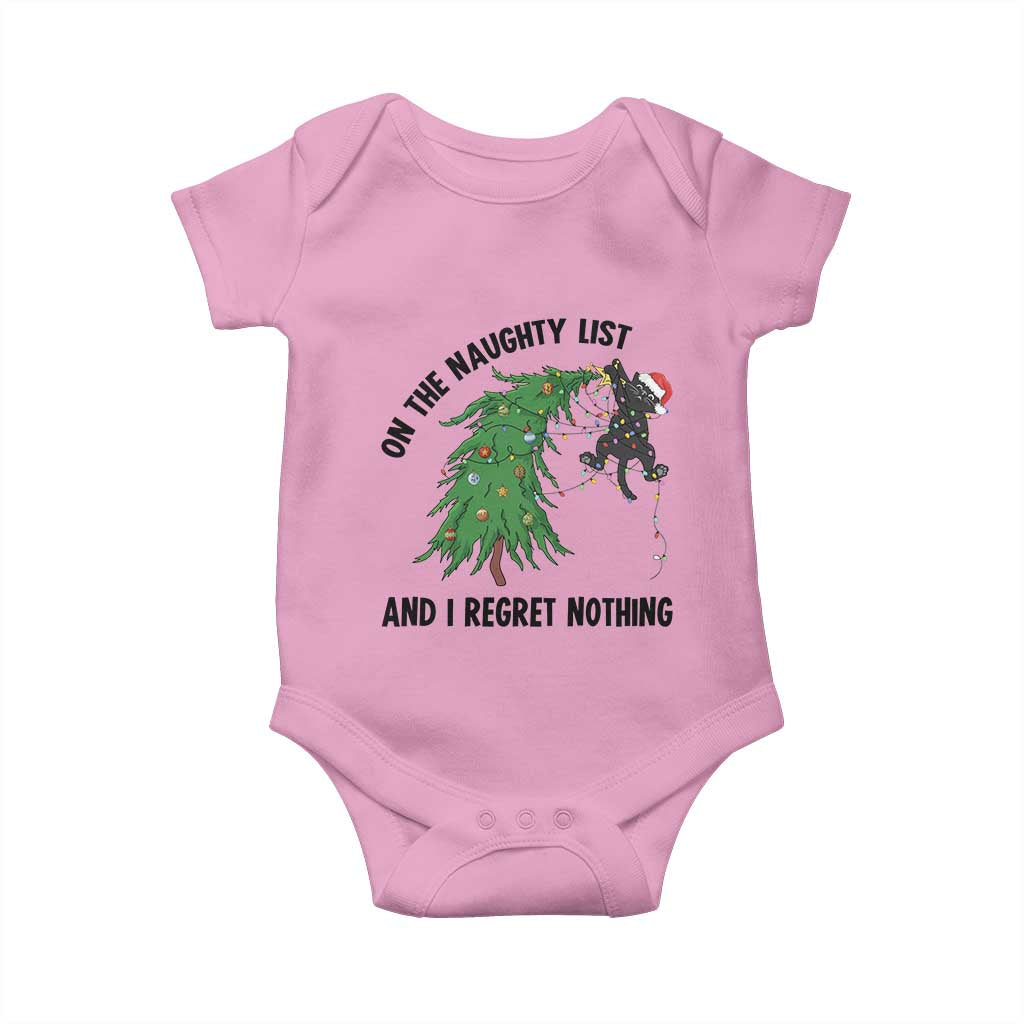 Funny Black Cat Christmas Baby Onesie On the Naughty List And I Regret Nothing TS14 Light Pink Print Your Wear