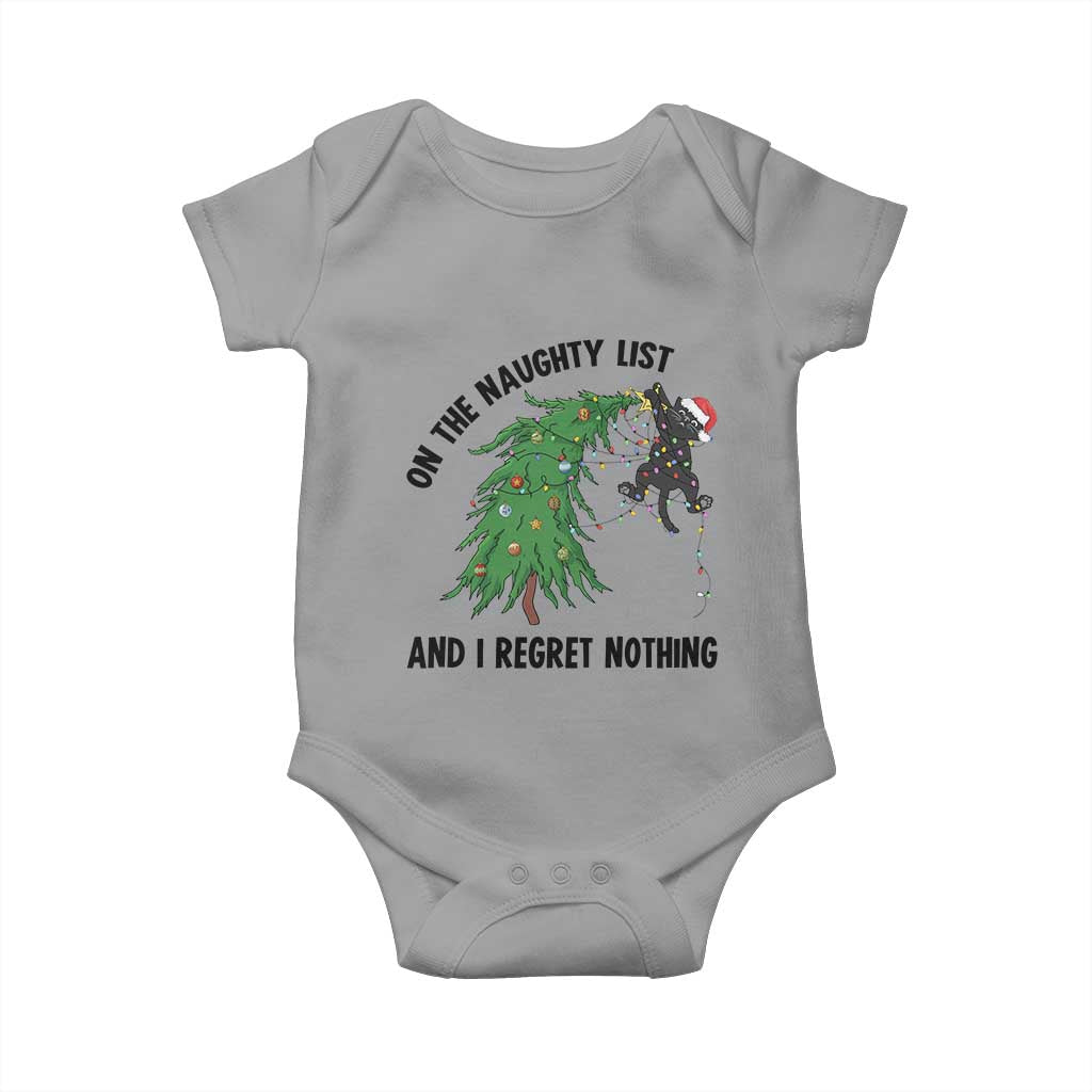 Funny Black Cat Christmas Baby Onesie On the Naughty List And I Regret Nothing TS14 Sport Gray Print Your Wear