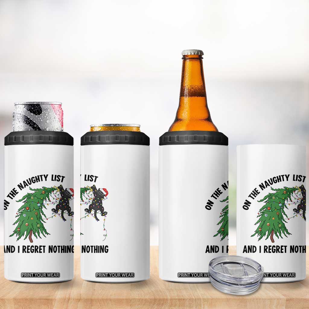 Funny Black Cat Christmas 4 in 1 Can Cooler Tumbler On the Naughty List And I Regret Nothing TS14 Print Your Wear