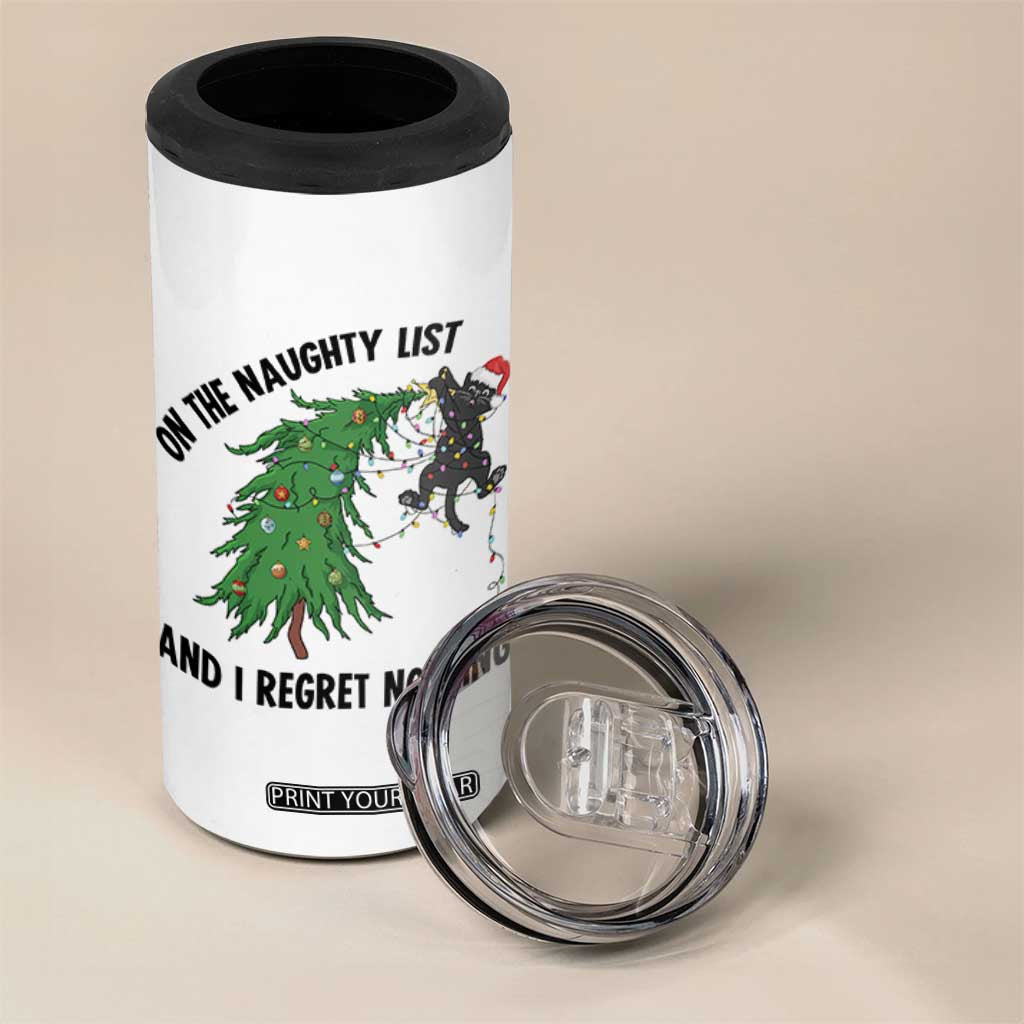 Funny Black Cat Christmas 4 in 1 Can Cooler Tumbler On the Naughty List And I Regret Nothing TS14 Print Your Wear