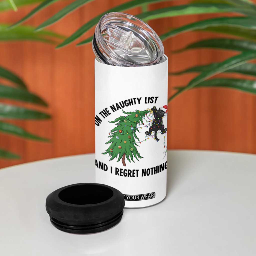 Funny Black Cat Christmas 4 in 1 Can Cooler Tumbler On the Naughty List And I Regret Nothing TS14 Print Your Wear