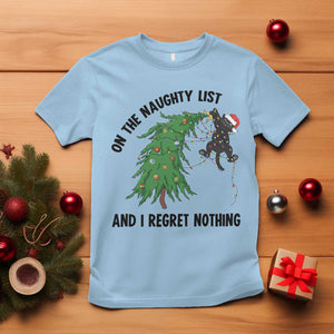 Funny Black Cat Christmas T Shirt On the Naughty List And I Regret Nothing TS14 Light Blue Print Your Wear