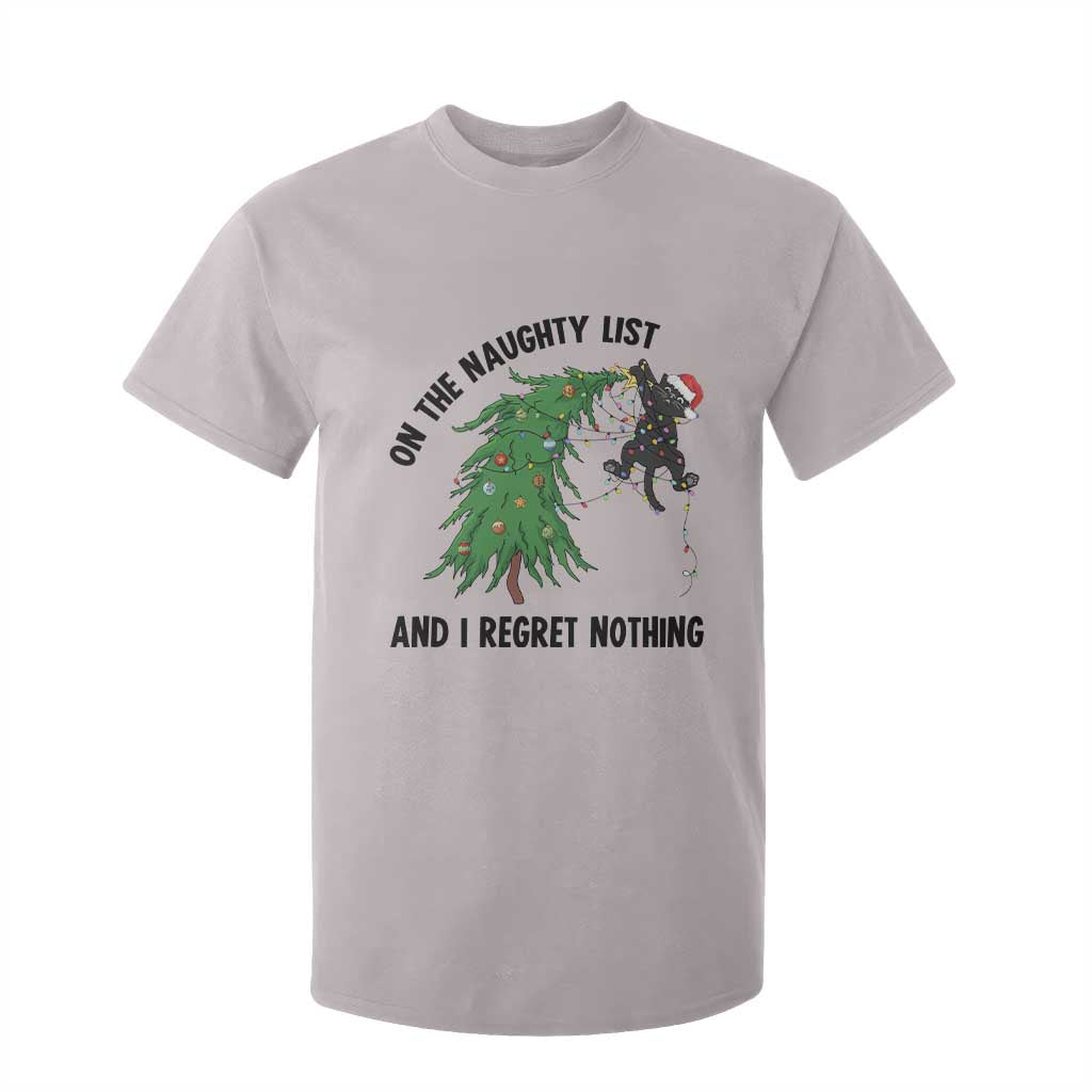 Funny Black Cat Christmas T Shirt For Kid On the Naughty List And I Regret Nothing TS14 Ice Gray Print Your Wear