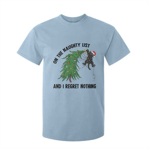 Funny Black Cat Christmas T Shirt For Kid On the Naughty List And I Regret Nothing TS14 Light Blue Print Your Wear
