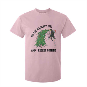 Funny Black Cat Christmas T Shirt For Kid On the Naughty List And I Regret Nothing TS14 Light Pink Print Your Wear