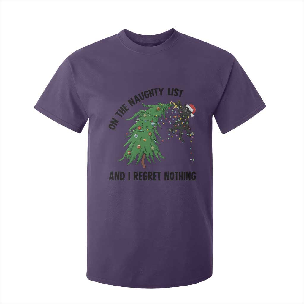 Funny Black Cat Christmas T Shirt For Kid On the Naughty List And I Regret Nothing TS14 Purple Print Your Wear
