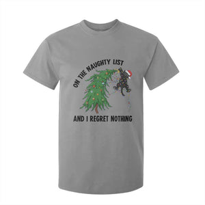 Funny Black Cat Christmas T Shirt For Kid On the Naughty List And I Regret Nothing TS14 Sport Gray Print Your Wear