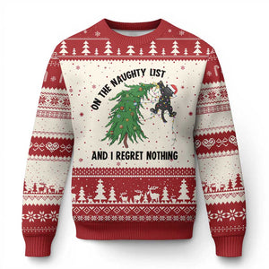 Funny Black Cat Xmas Ugly Christmas Sweater On the Naughty List And I Regret Nothing TS14 Beige Red Print Your Wear