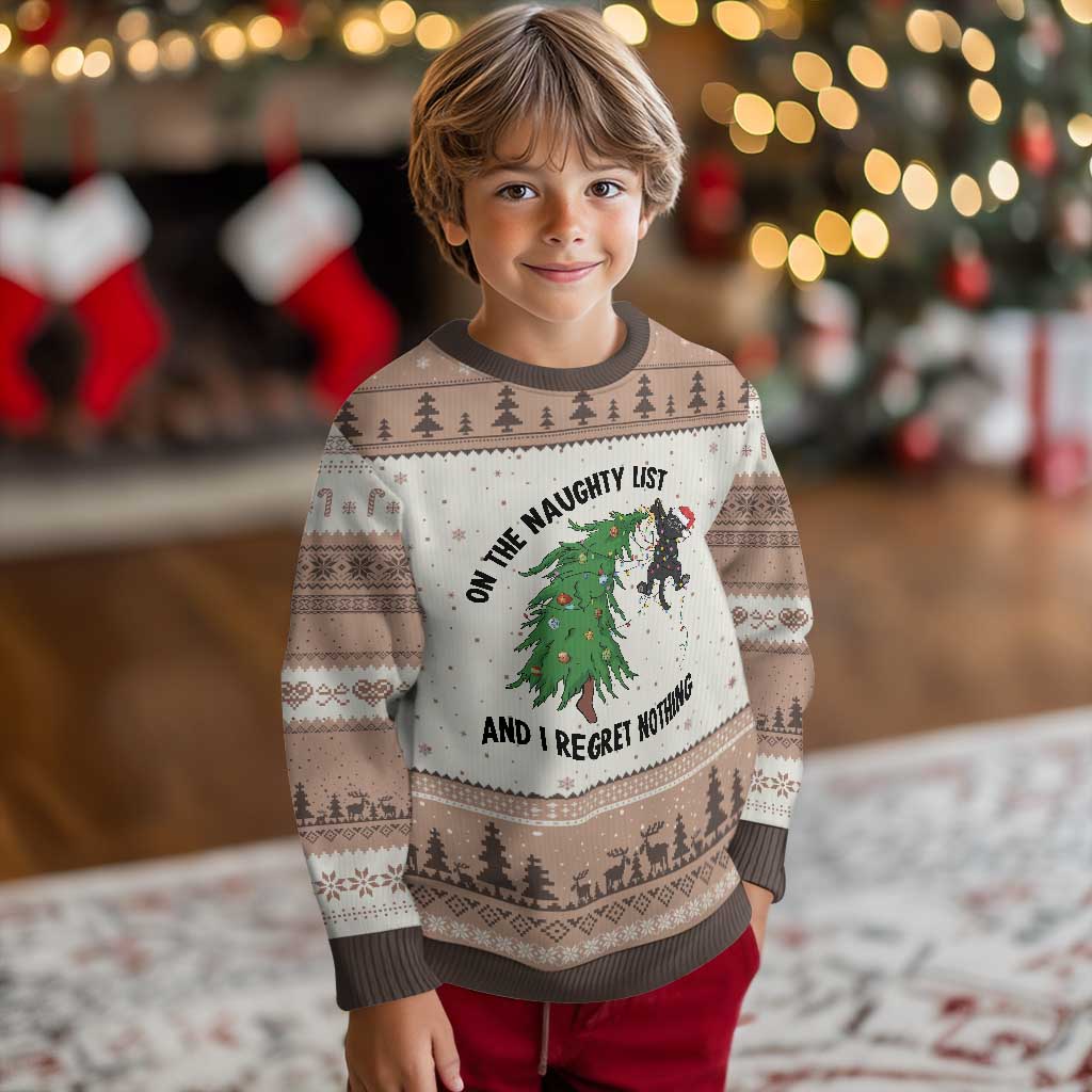 Funny Black Cat Xmas Ugly Christmas Sweater On the Naughty List And I Regret Nothing TS14 Mocha Mousse Print Your Wear