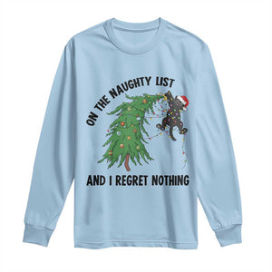 Funny Black Cat Christmas Long Sleeve Shirt On the Naughty List And I Regret Nothing TS14 Light Blue Print Your Wear