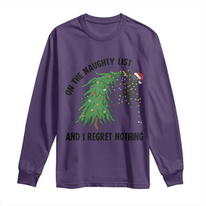 Funny Black Cat Christmas Long Sleeve Shirt On the Naughty List And I Regret Nothing TS14 Purple Print Your Wear