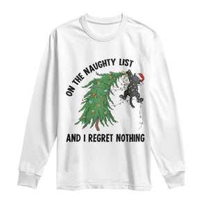 Funny Black Cat Christmas Long Sleeve Shirt On the Naughty List And I Regret Nothing TS14 White Print Your Wear