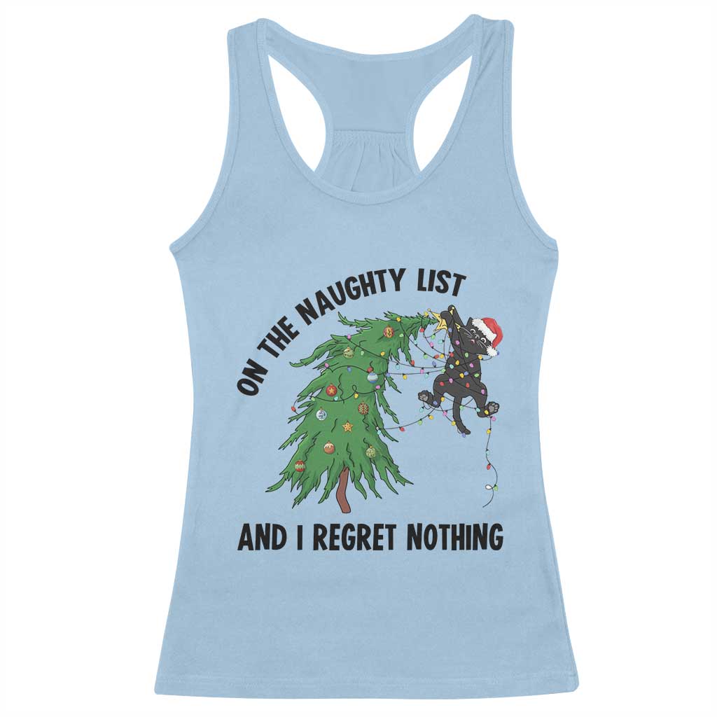 Funny Black Cat Christmas Racerback Tank Top On the Naughty List And I Regret Nothing TS14 Light Blue Print Your Wear