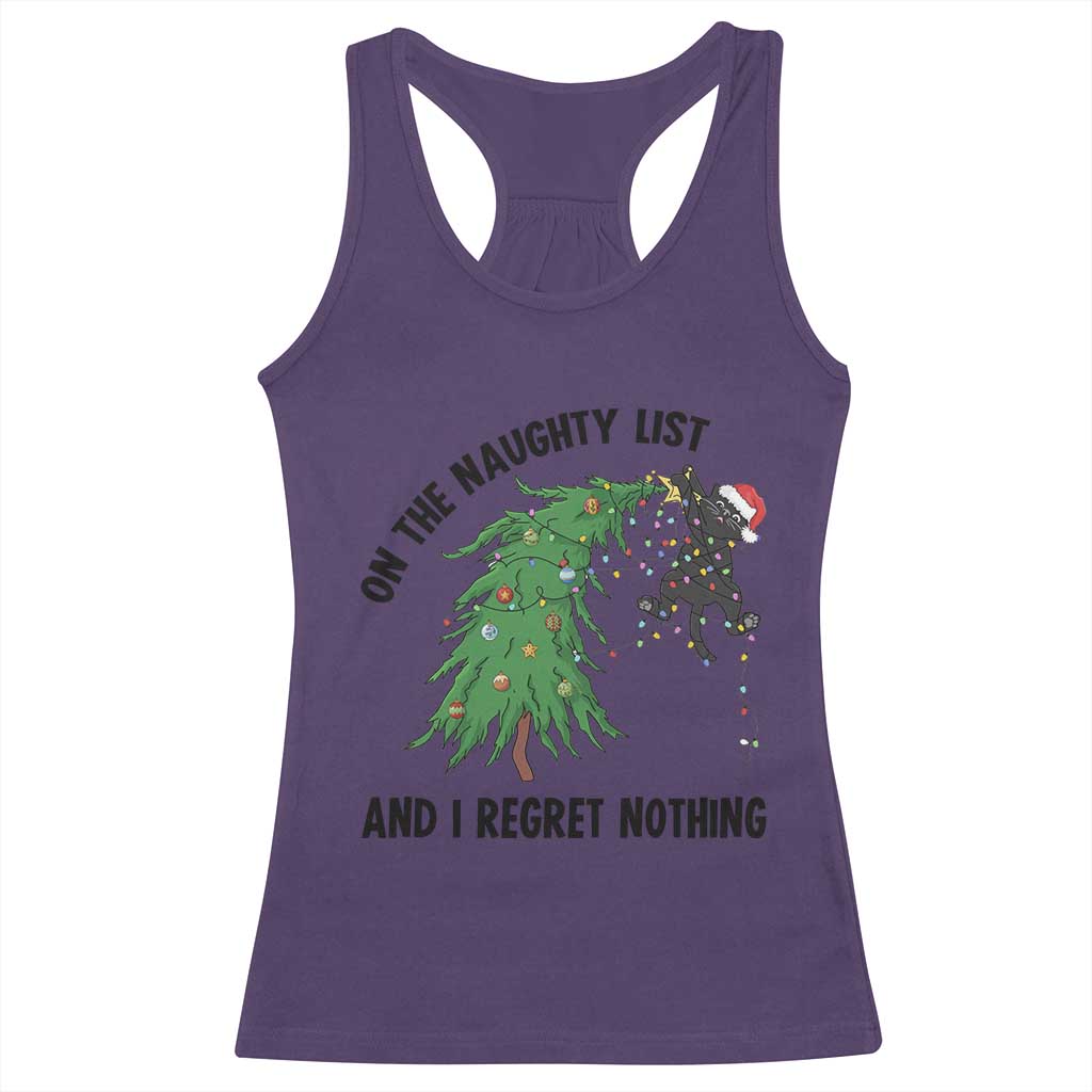 Funny Black Cat Christmas Racerback Tank Top On the Naughty List And I Regret Nothing TS14 Purple Print Your Wear