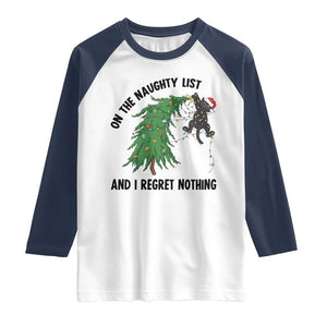 Funny Black Cat Christmas Raglan Shirt On the Naughty List And I Regret Nothing TS14 White Navy Print Your Wear