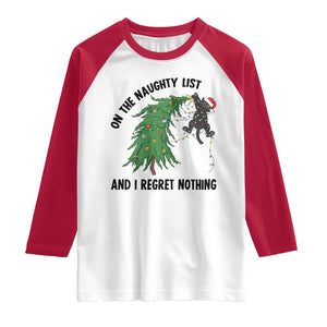 Funny Black Cat Christmas Raglan Shirt On the Naughty List And I Regret Nothing TS14 White Red Print Your Wear