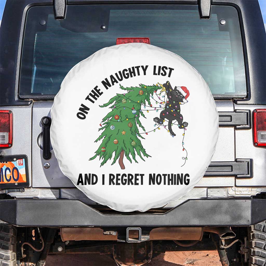 Funny Black Cat Christmas Spare Tire Cover On the Naughty List And I Regret Nothing TS14 No hole White Print Your Wear