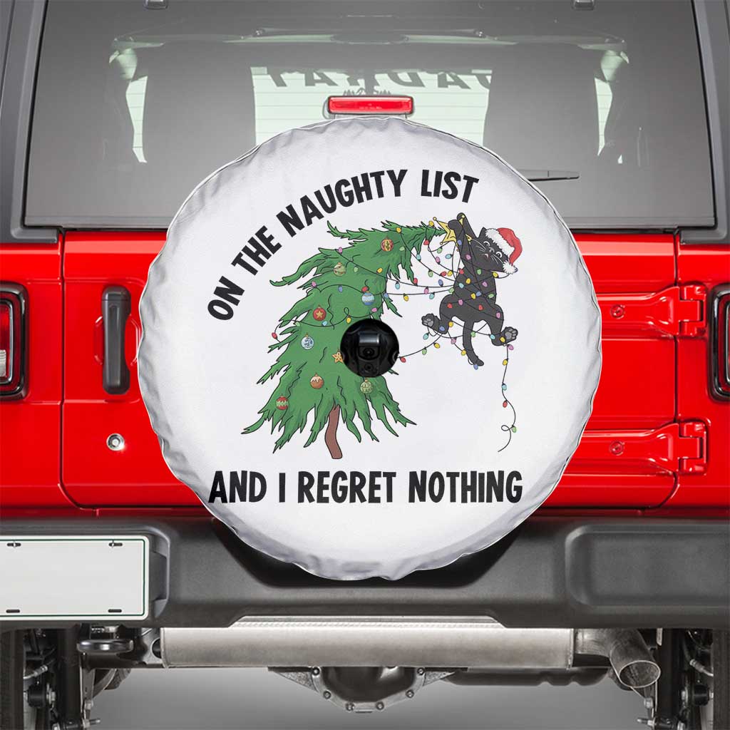 Funny Black Cat Christmas Spare Tire Cover On the Naughty List And I Regret Nothing TS14 White Print Your Wear