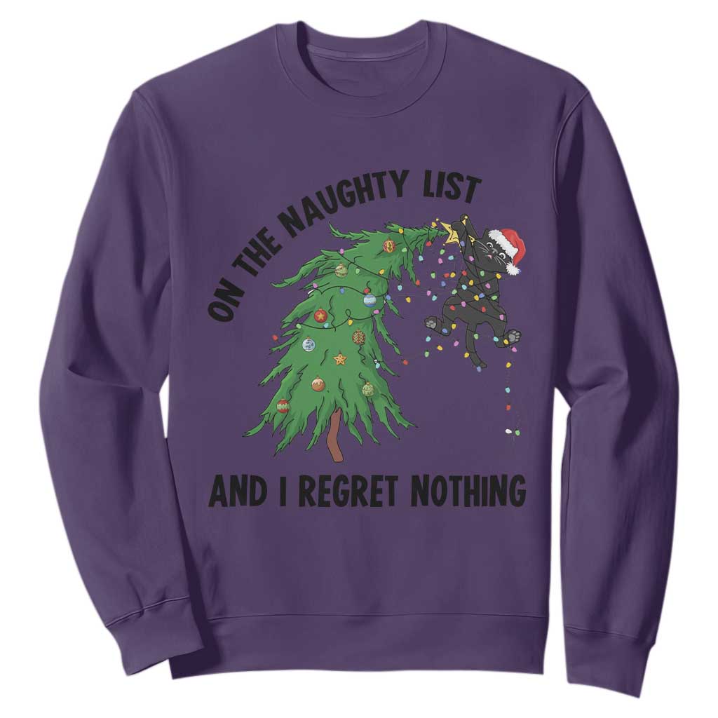 Funny Black Cat Christmas Sweatshirt On the Naughty List And I Regret Nothing TS14 Purple Print Your Wear